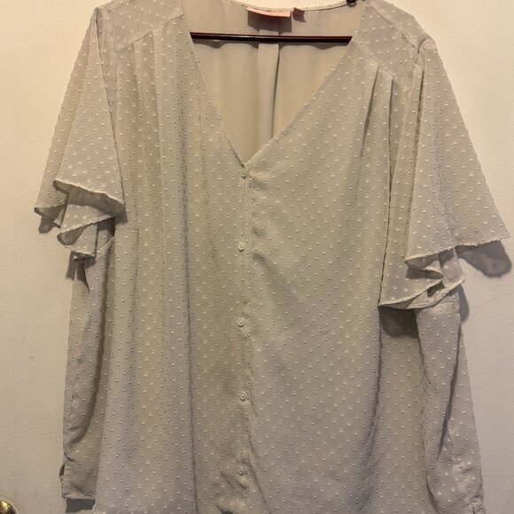 Evri Womens Sheer Overlay Blouse Raised Swiss Dots cream Plus Size 2X (147) - Picture 1 of 2